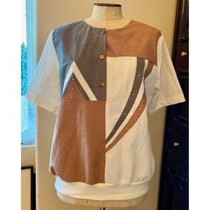 Vintage 1980s Susan Christopher Color Block Geometric Textured Top Medium